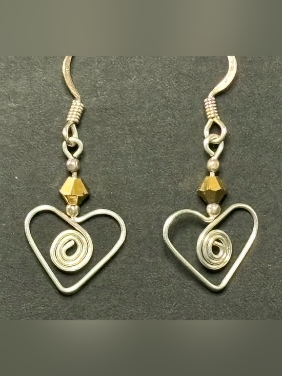 Jewelry - Silver-Tone Heart Drop Earrings with Gold Accent Bead
